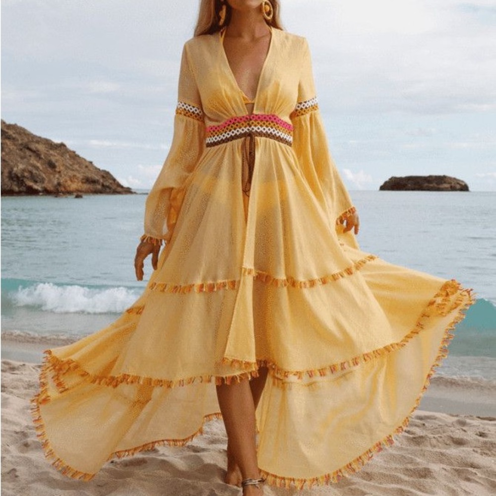 My Beachy Side yellow maxi beach cover up dress